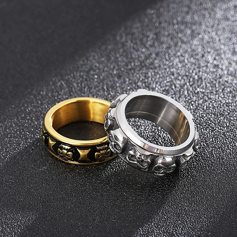 Kemstone Titanium Steel Skull Ring for Men – Punk Style, Silver & Gold KR101536-KFC