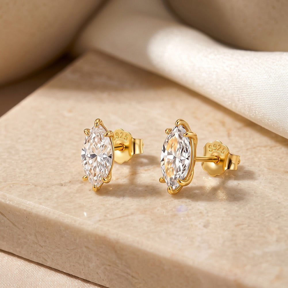 Kemstone Marquise Cubic Zirconia Earrings for Women 925 Sterling Silver Stud LZE69