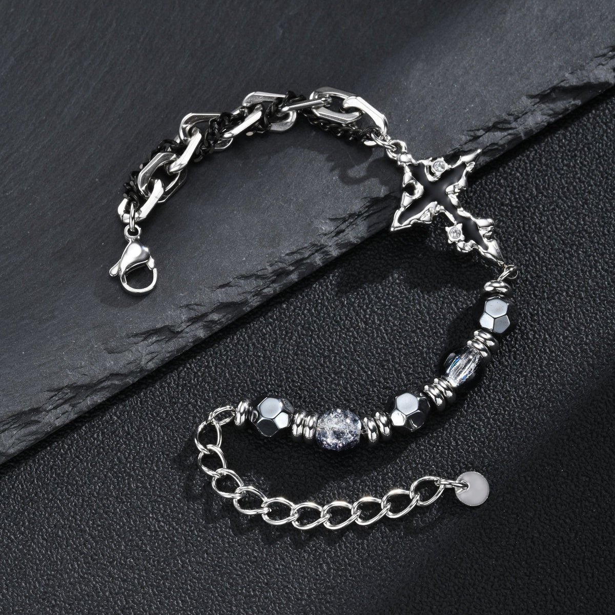 Kemstone Layered Bead & Chain Bracelet for Men with Stainless Steel Links BR-3281