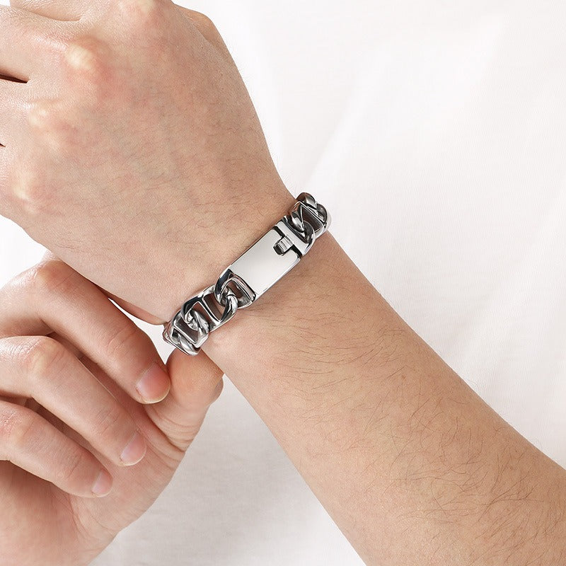 Kemstone Cuban Bracelet for Men Titanium Steel Wide Smooth Geometric Links Gold Silver KB209641-KJX