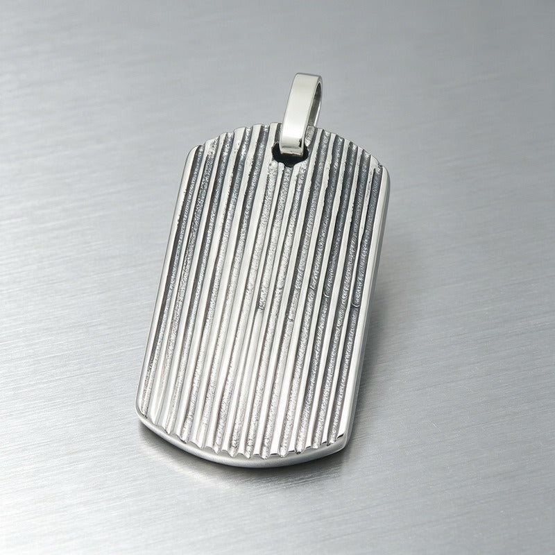 Kemston Stainless Steel Textured Tag Pendant Necklace for Men Minimalist KP118338-KJX