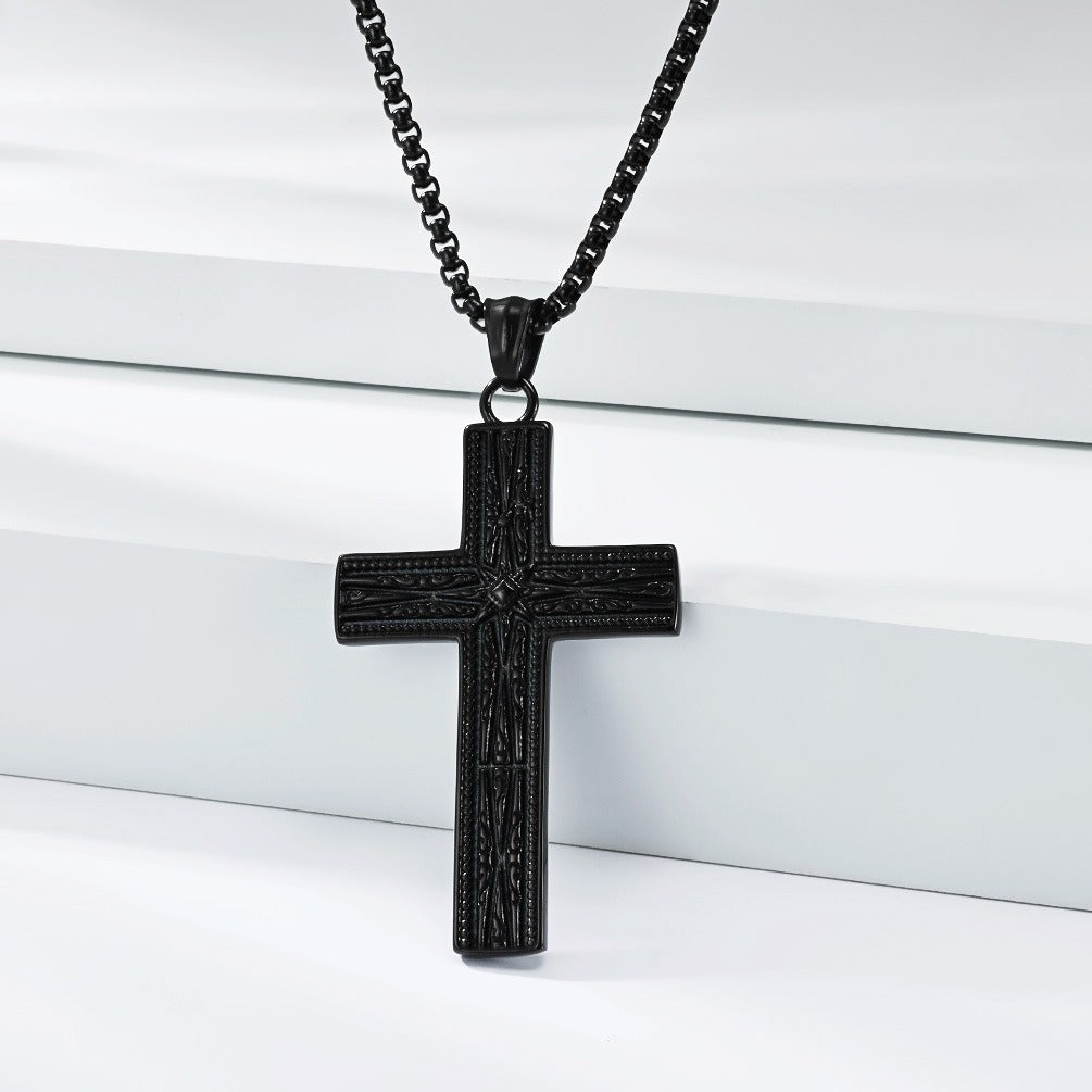 Kemstone Gothic Engraved Stainless Steel Cross Pendant Necklace for Men K-PT705