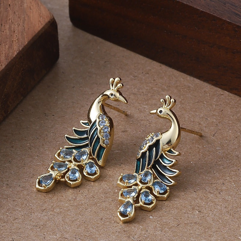 Kemstone Peacock Stud Earrings for Women Enamel Copper TD14102