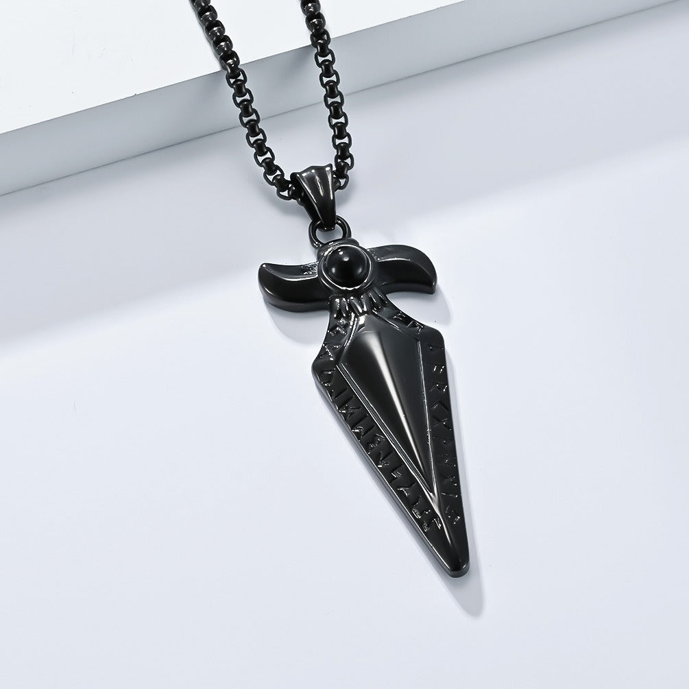 Kemstone Men’s Stainless Steel Viking Spearhead Necklace – Rune Pendant Jewelry K-PT634