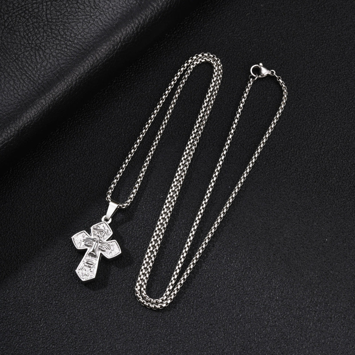 Kemstone Face Relief Cross Pendant Necklace for Men Stainless Steel Vintage PN-2429