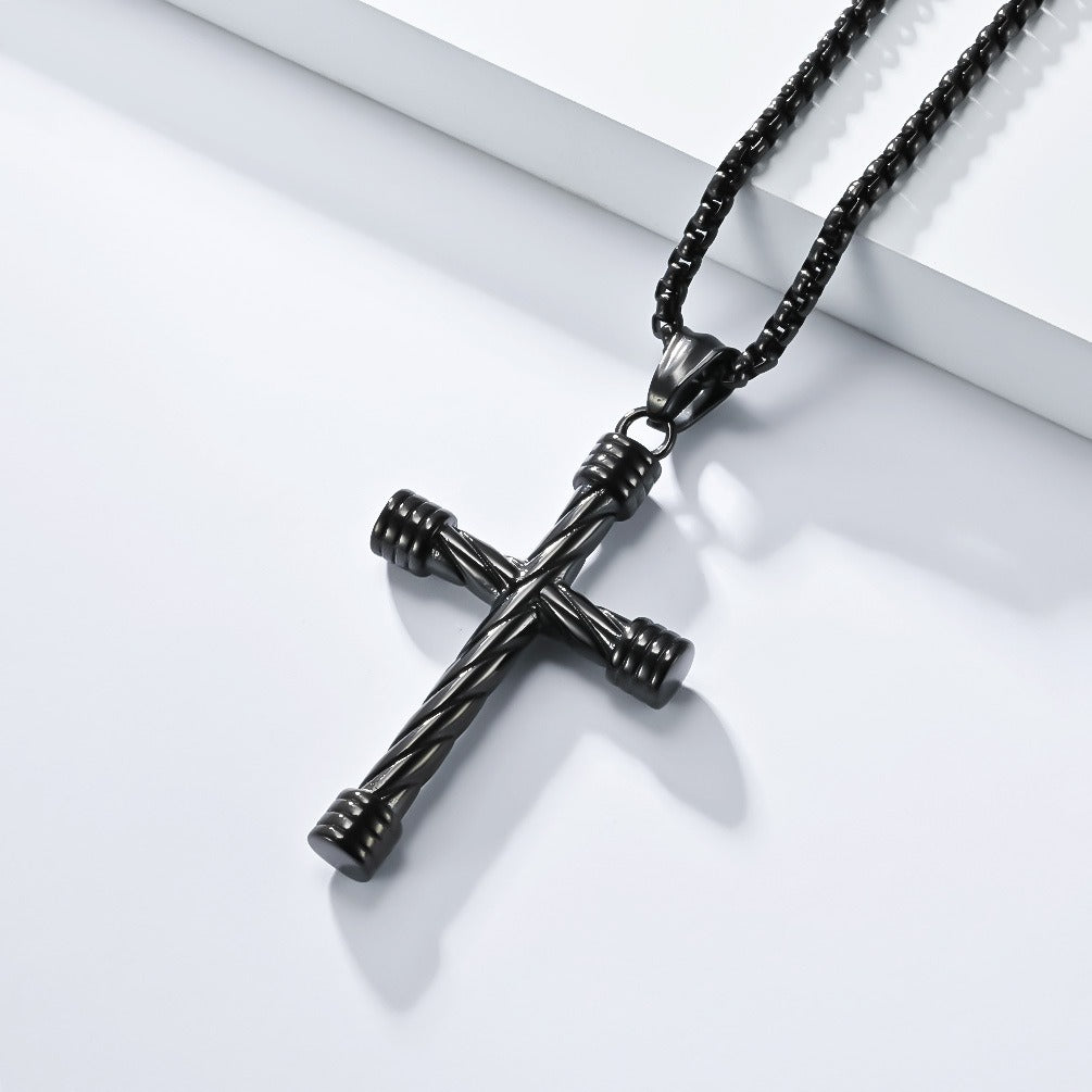 Kemstone Stainless Steel Twisted Cross Pendant Necklace for Men – Punk Style K-PT617