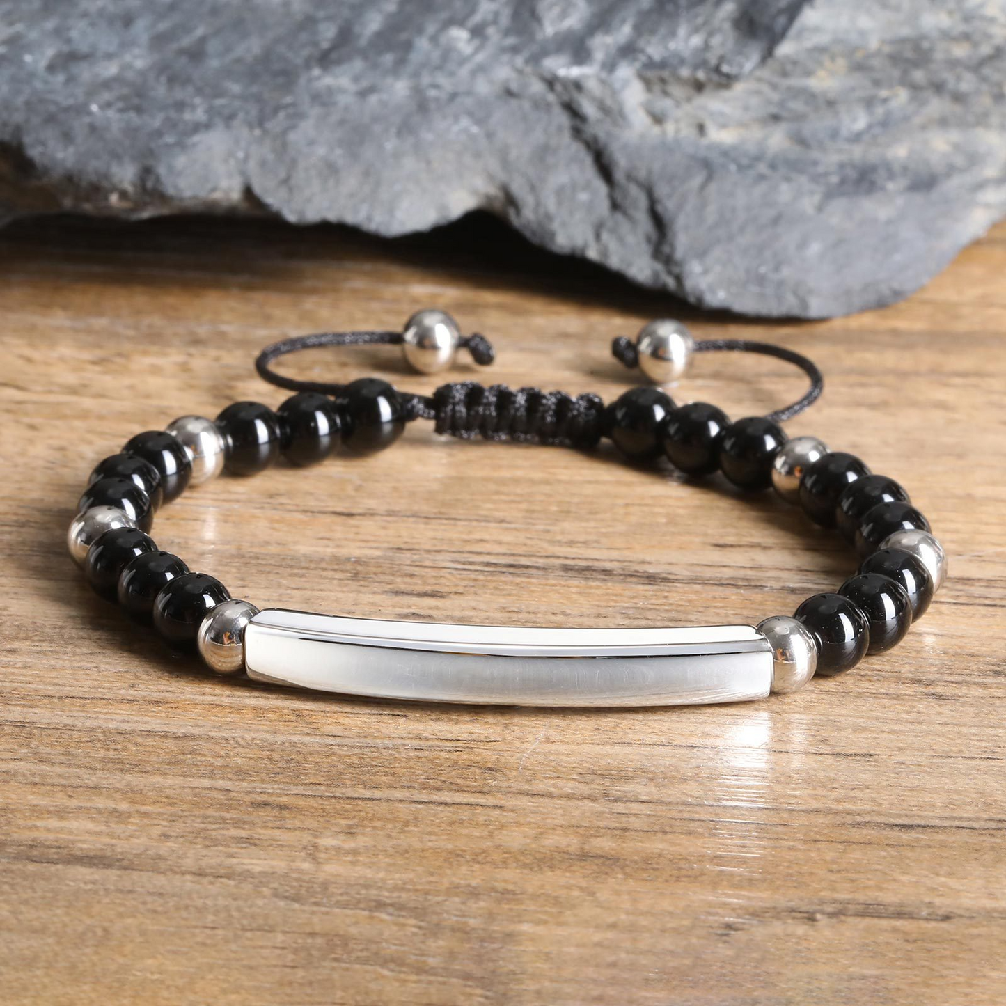 Kemstone Stainless Steel Bar Beaded Bracelet for Men – Tiger Eye & Black Onyx BR-2353