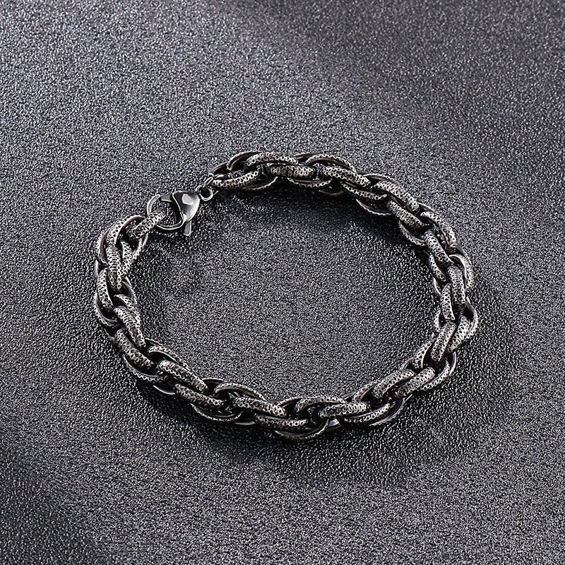 Kemstone Vintage Matte Black Titanium Steel Chunky Twisted Chain Bracelet & Necklace for Men KS141111-Z