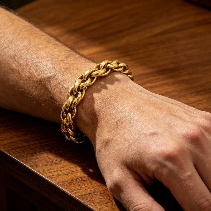 Kemstone Titanium Steel Twisted Chain Bracelet for Men Hammered Texture 11mm KB215659-KFC