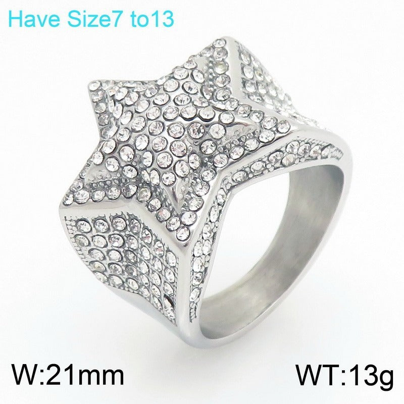 Kemstone Iced Signet Ring Titanium Steel Square Star Rhinestone Hip Hop for Men KR114477-MZOZ