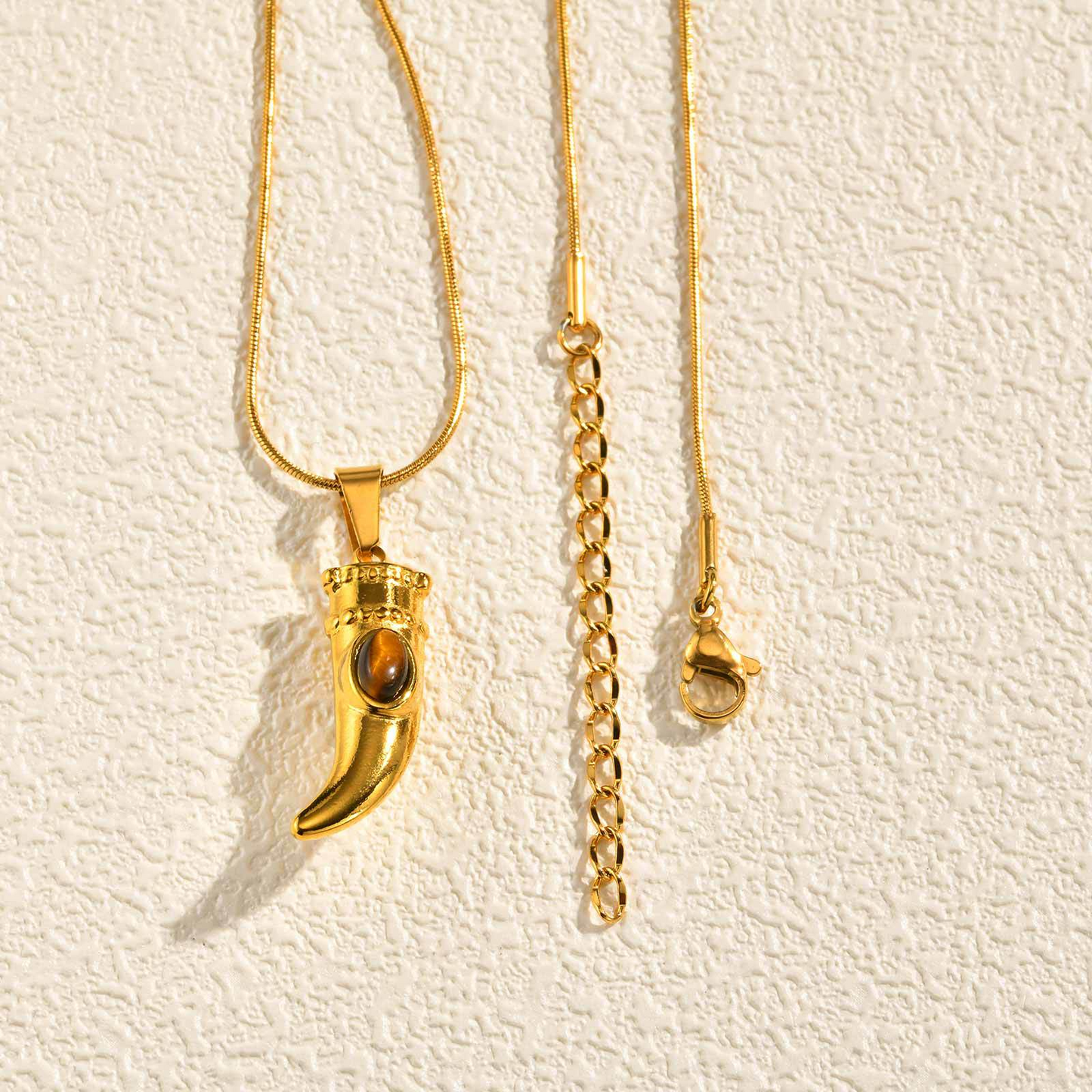 Kemstone Stainless Steel Hamsa Hand Tiger Eye Horn Pendant Necklace – Layered Design for Men & Women PN-2332