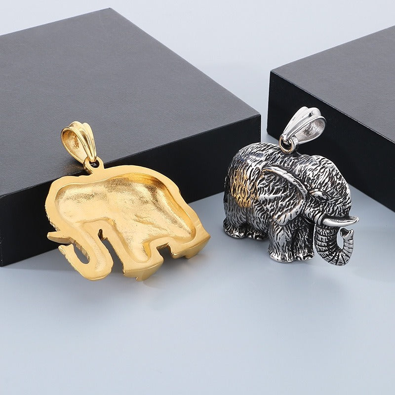 Kemstone Elephant Pendant Necklace for Men Titanium Steel Vintage KP120350-KJX