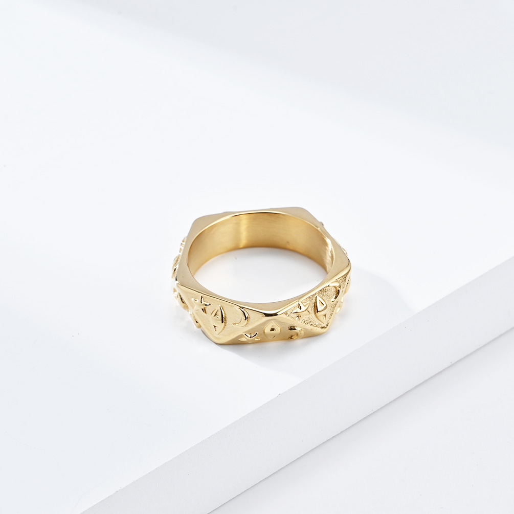 Kemstone Star Moon Eye Ring for Men Stainless Steel Faceted K-R771