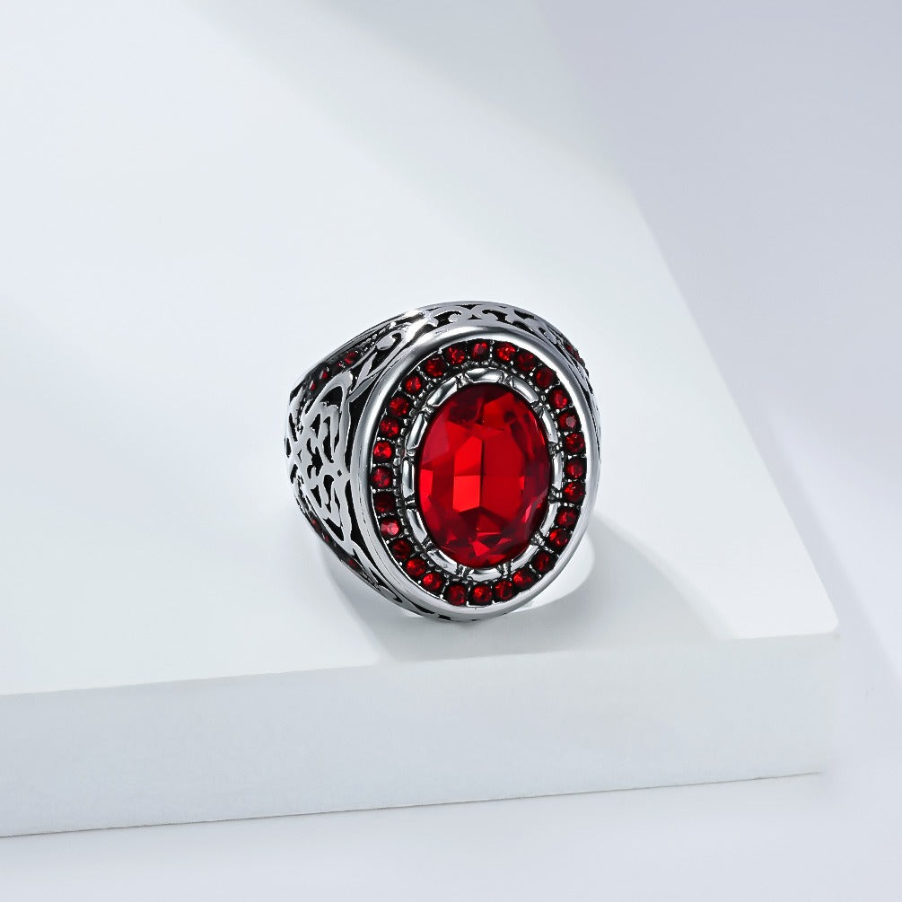 Kemstone Men’s Stainless Steel Cubic Zirconia Ring – Vintage Gothic Biker Jewelry K-R1087