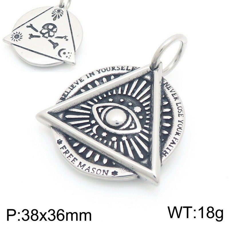Kemstone Vintage Triangle Eye Pendant Necklace – Titanium Steel Geometric Design for Men KP117717-LU