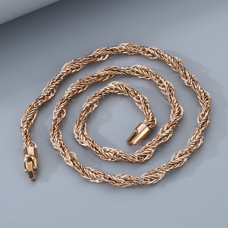 Kemston Twisted Rope Chain Necklace for Men Titanium Steel Braided Steel Gold Rose Gold KN304215-KFC