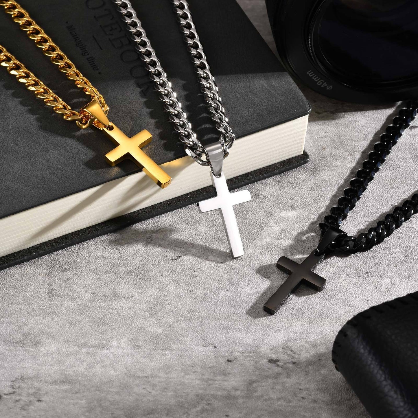 Kemstone Stainless Steel Cross Necklace for Men & Women – Gold, Silver, Black PN-1479