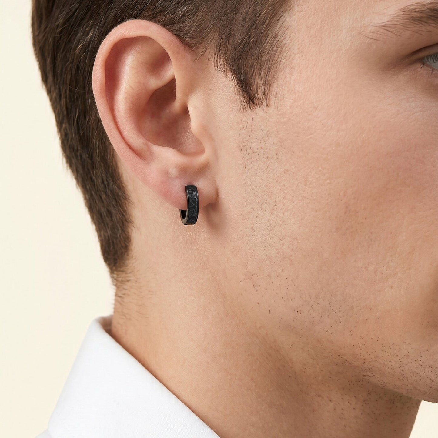 Kemstone Stainless Steel Engraved Hoop Earring for Men Women Vintage EH-839