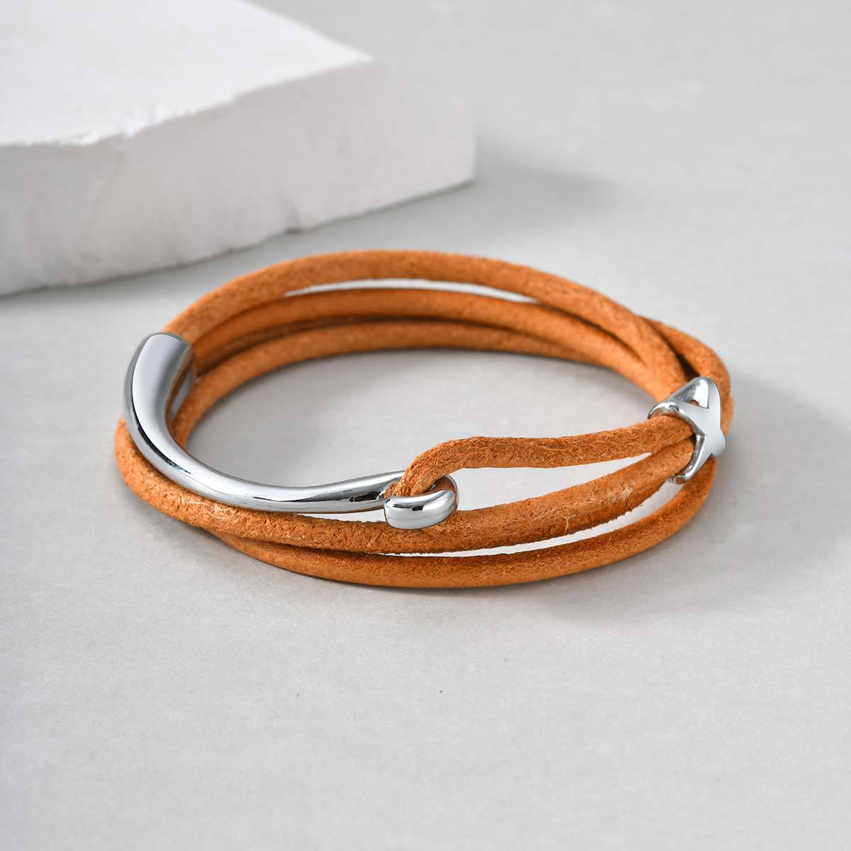 Kemstone Multi-Layer Black Leather Cord Alloy Bracelet for Men & Women BL-824