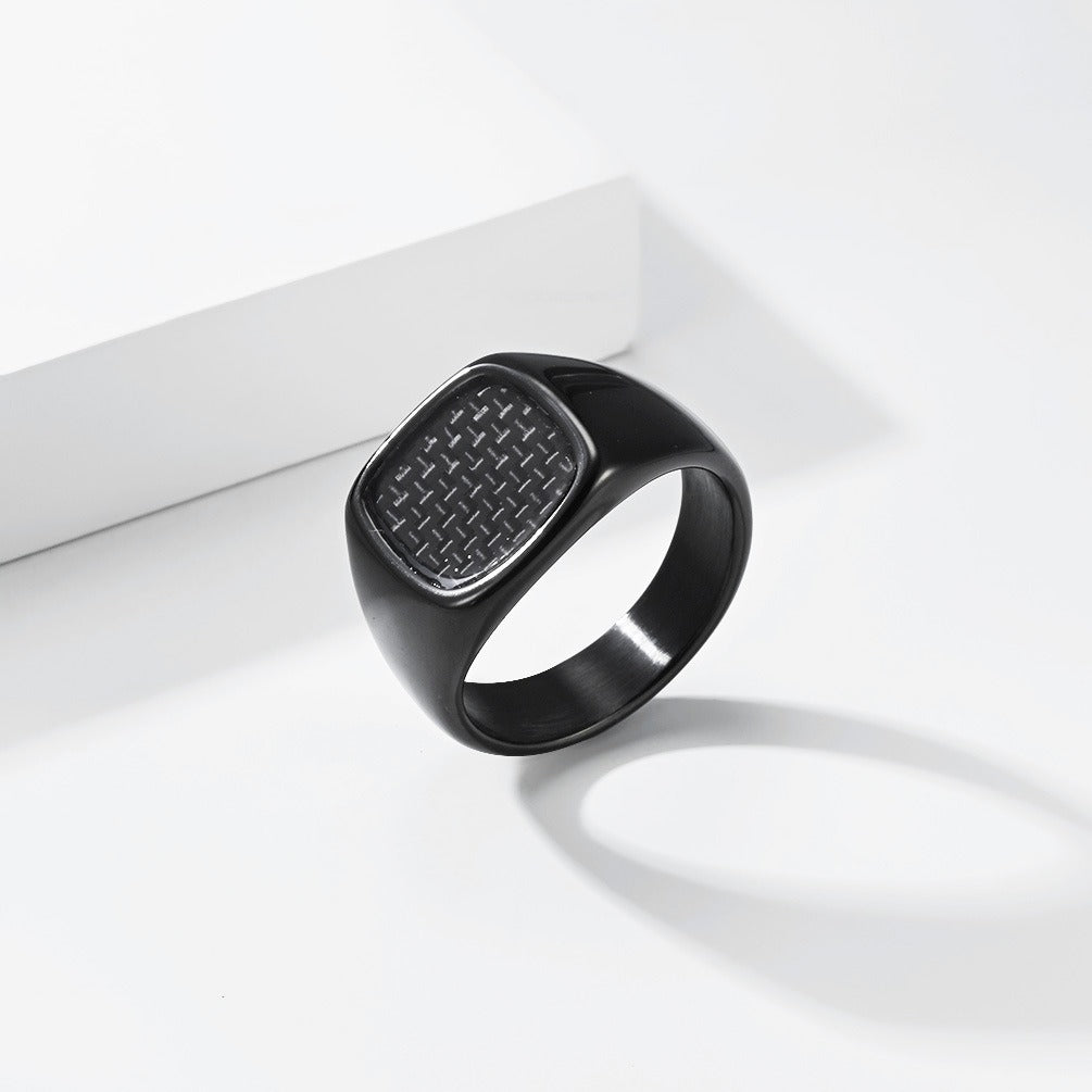 Kemstone Carbon Fiber Signet Stainless Steel Square Face Minimalist for Men K-R1135