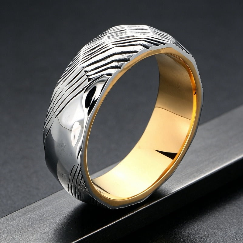 Kemstone Titanium Steel Textured Ring for Men Wave Pattern KR115674-GC