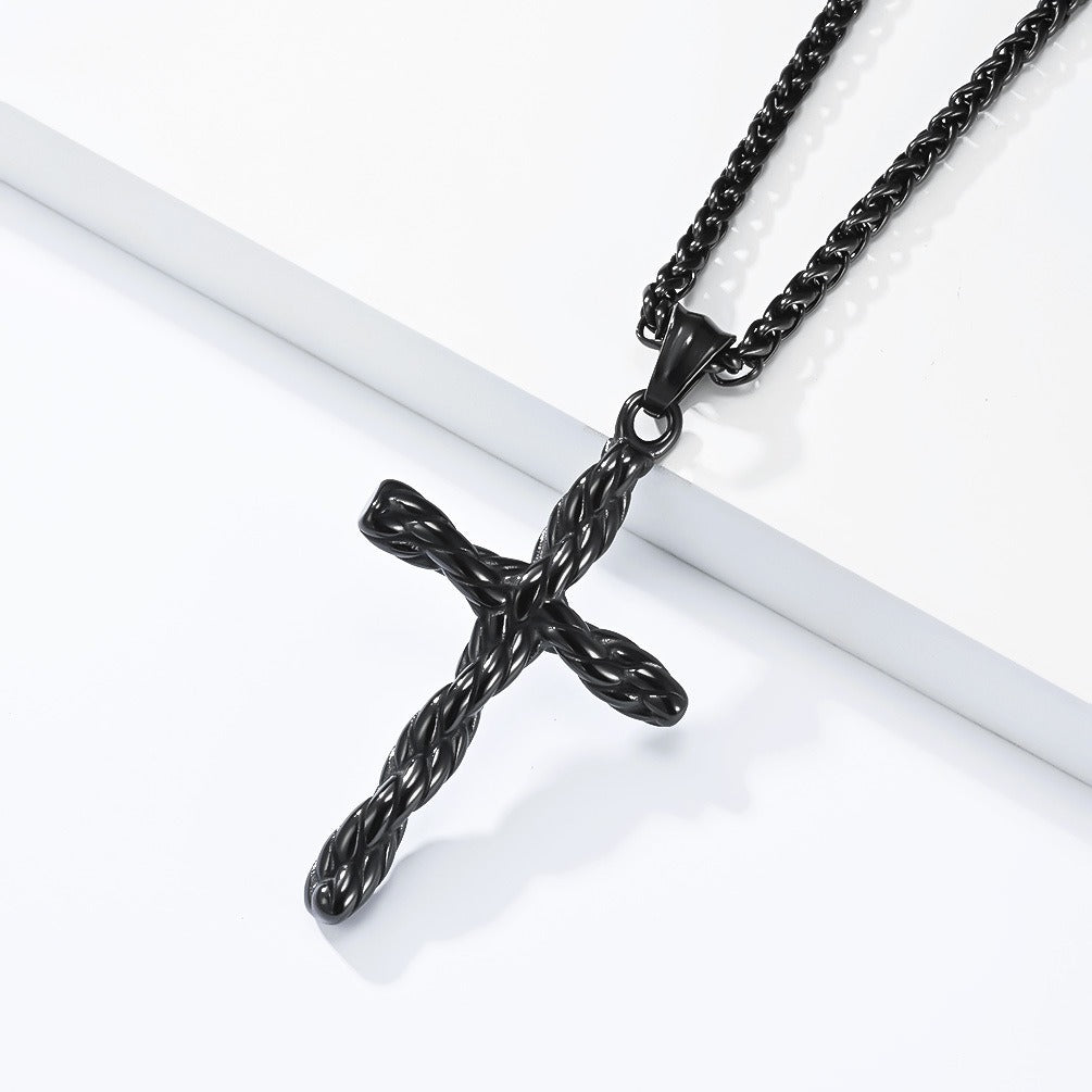 Kemstone Twisted Cross Pendant Titanium Steel Braided Texture for Men Silver Gold Black K-PT707