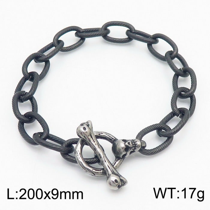 Kemstone Bone Clasp Skull Bracelet for Men Titanium Steel Vintage Chain Detail KB179416-Z