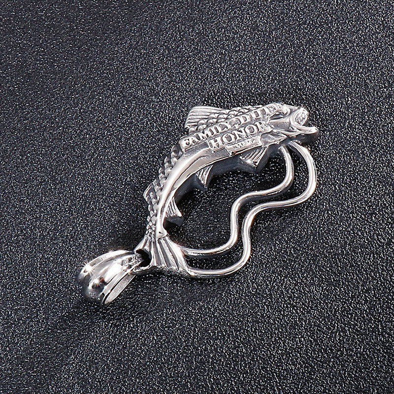 Kemstone Titanium Steel Fish Pendant Necklace for Men Vintage KP48777-BD