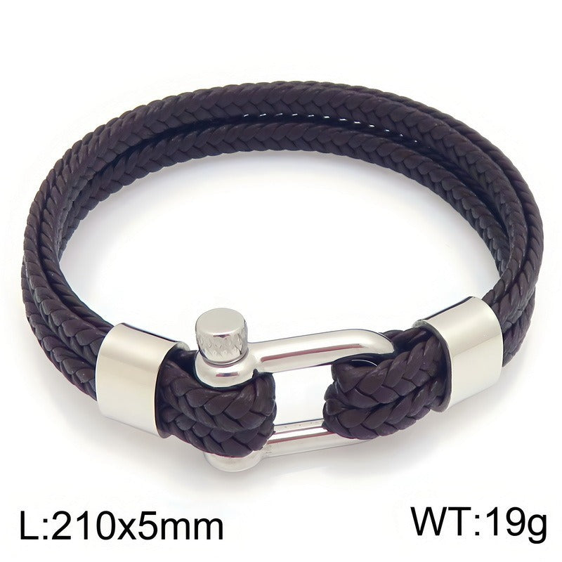 Kemstone Double Strand Braided Cord Bracelet for Men Stainless Steel Shackle Clasp KB214765-SJ