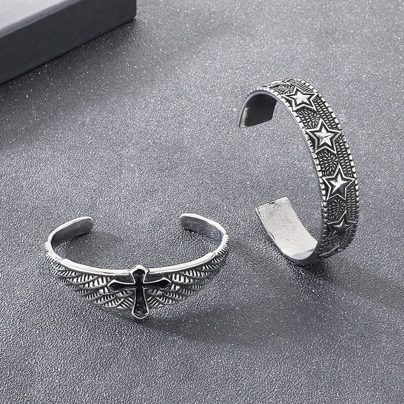 Kemstone Titanium Steel Angel Cross Cuff Bracelet for Men KB209283-LU