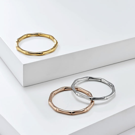 Elegante anillo de acero inoxidable para mujer inspirado en el bambú - Estilo minimalista INS K-R946