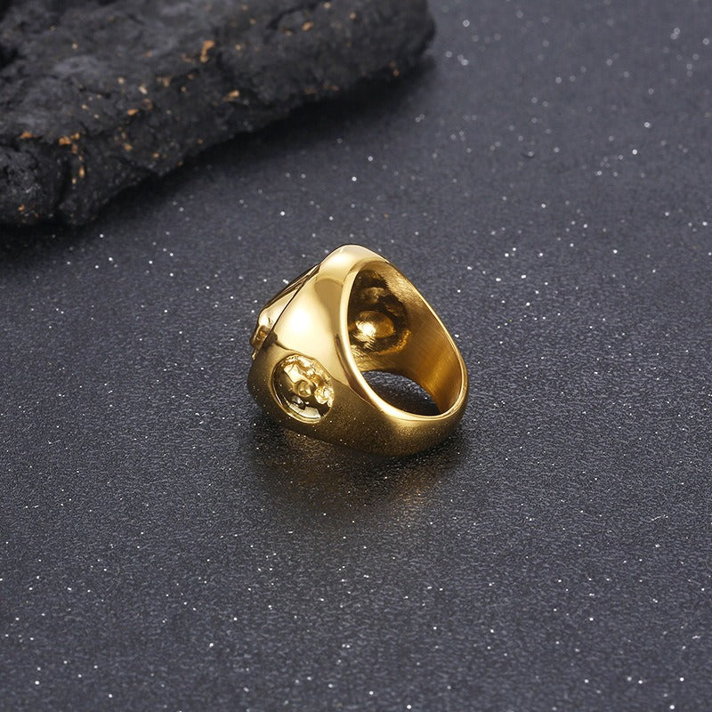 Kemstone Titanium Steel Skull Signet Ring – Heavy Dark Punk Style for Men KR106363-KJX