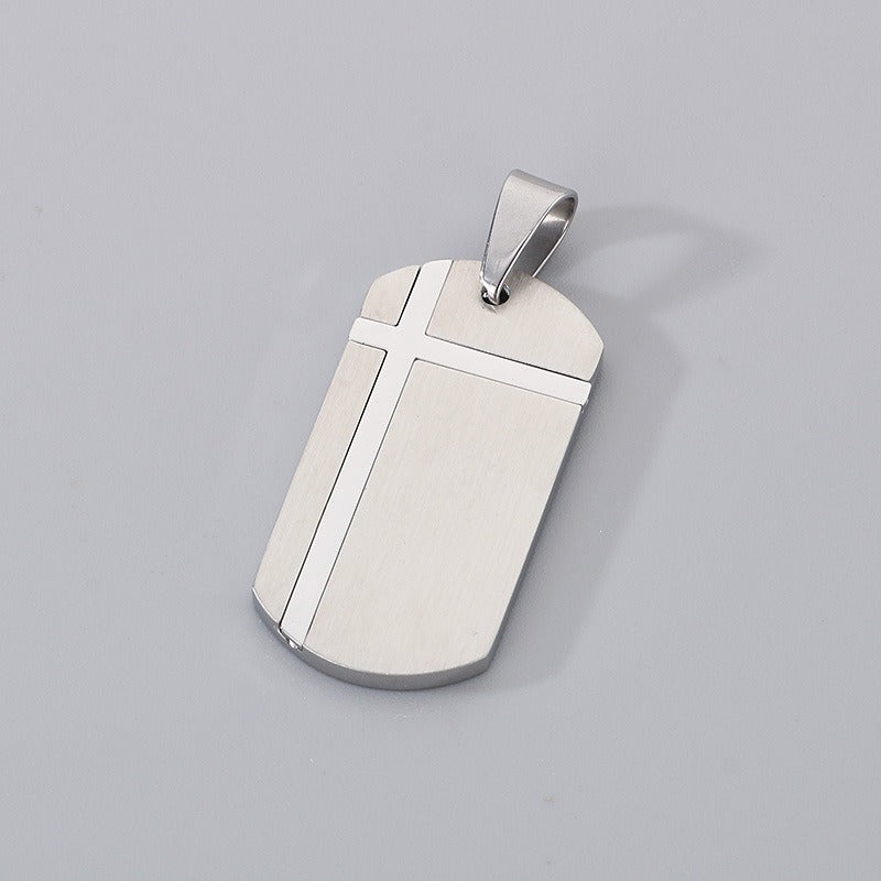 Kemstone Bar Pendant Necklace Stainless Steel Minimalist Cross Crack Texture Men KP130991-HR