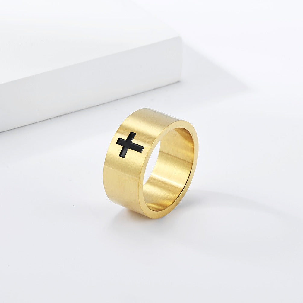 Kemstone Matte Cross Ring for Men Stainless Steel 10MM Wide Band Vintage K-R1209