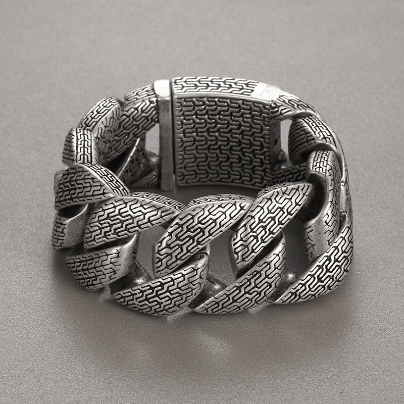 Kemstone Titanium Steel Extra Wide Cuban Chain Bracelet – Vintage Trident Link Style for Men KB179930-KJX