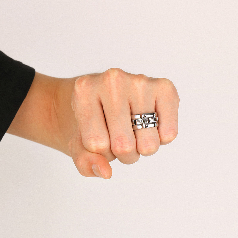 Kemstone Titanium Steel Geometric Square Ring – Vintage Woven Openwork Style for Men KR105968-KJX