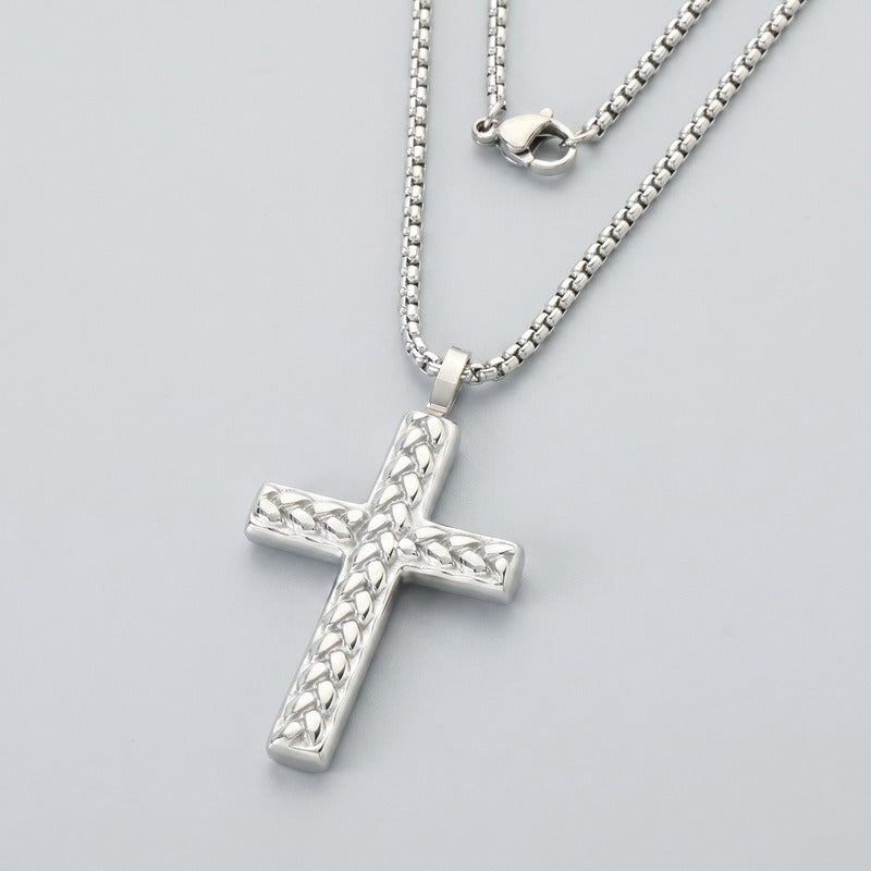 Kemstone Titanium Steel Wheat Texture Cross Pendant for Men KN302490-GC