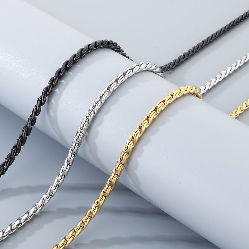 Kemstone Men’s Titanium Steel Rope Chain Necklace – 18K Gold Plated Streetwear Jewelry KN297832-Z