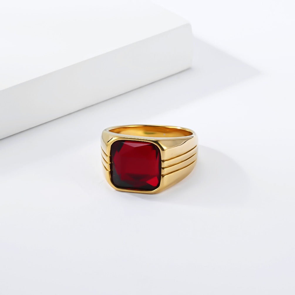 Kemstone Square Stone Signet Ring for Men Stainless Steel Wide Band Vintage K-R1203