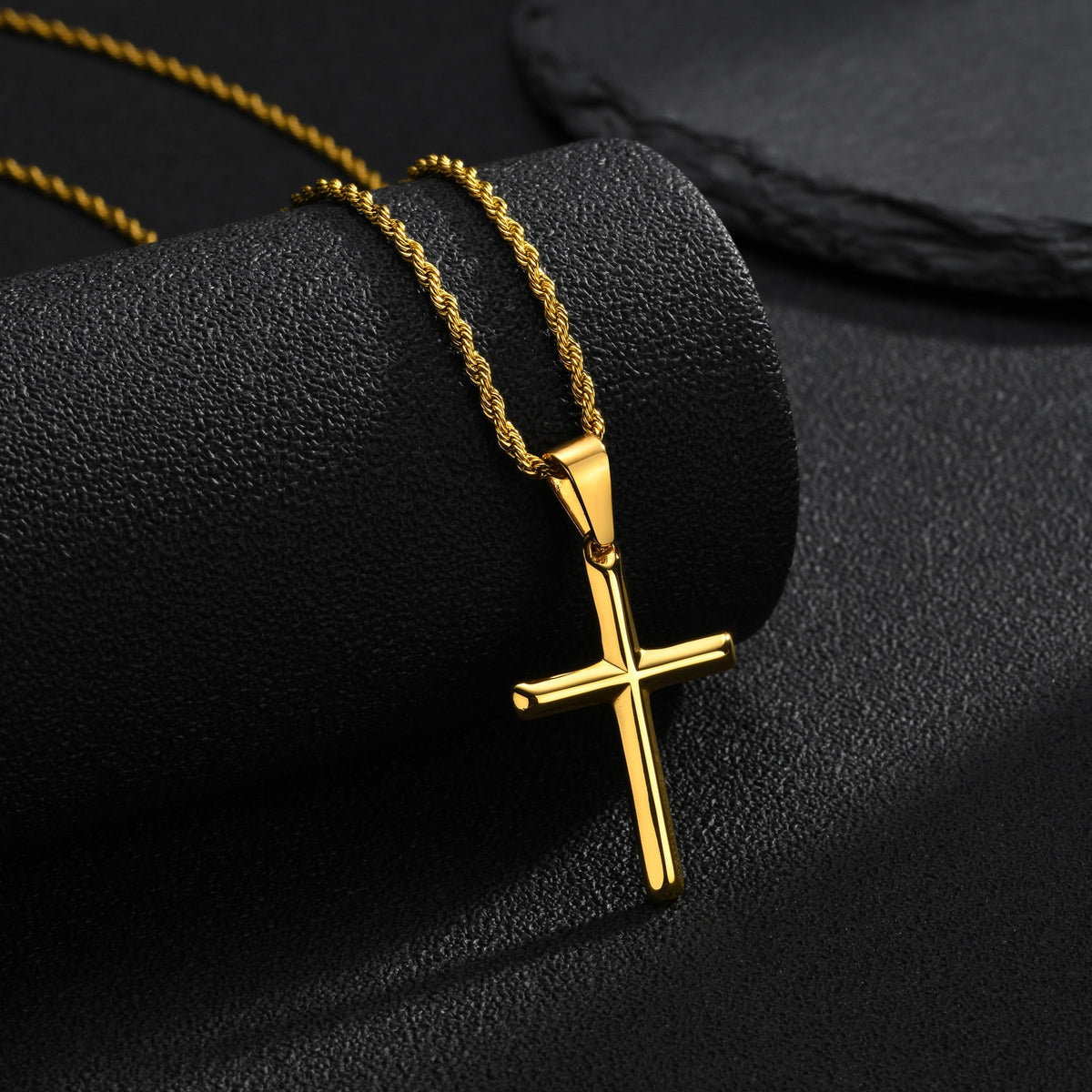 Kemstone Stainless Steel Cross Necklace for Men Rounded Edge PN-2473