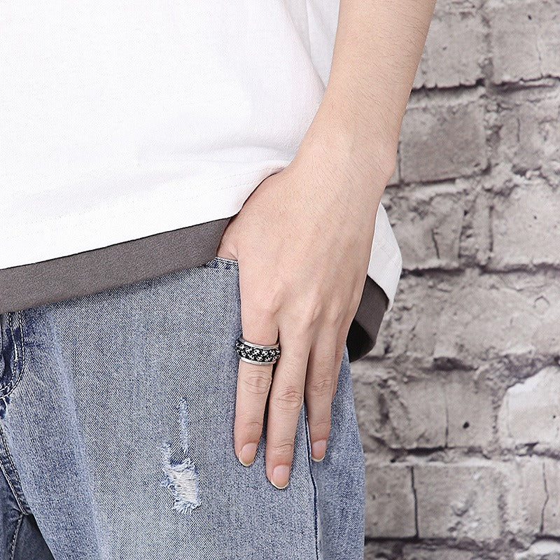 Kemstone Rotating Skull Spinner Ring for Men – Double Row Titanium Steel KR101538-KFC