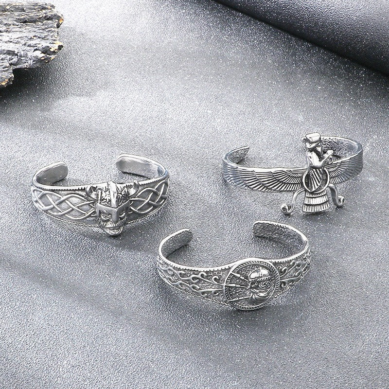 Kemstone Viking Celtic Titanium Steel Cuff Bracelet for Men Vintage Helmet Open Bangle KB209309-LU