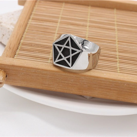 Kemstone Star Signet Ring for Men Titanium Steel Vintage R1056