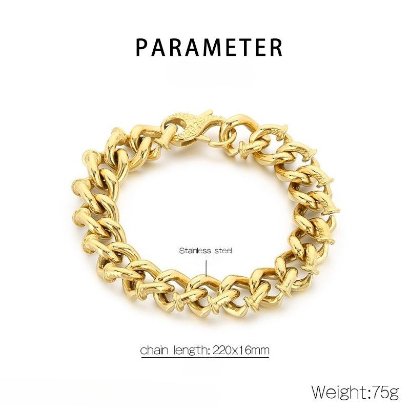 Kemstone Twist Chain Bracelet for Men Titanium Steel Heavy Link Gold Silver KB204393-KJX