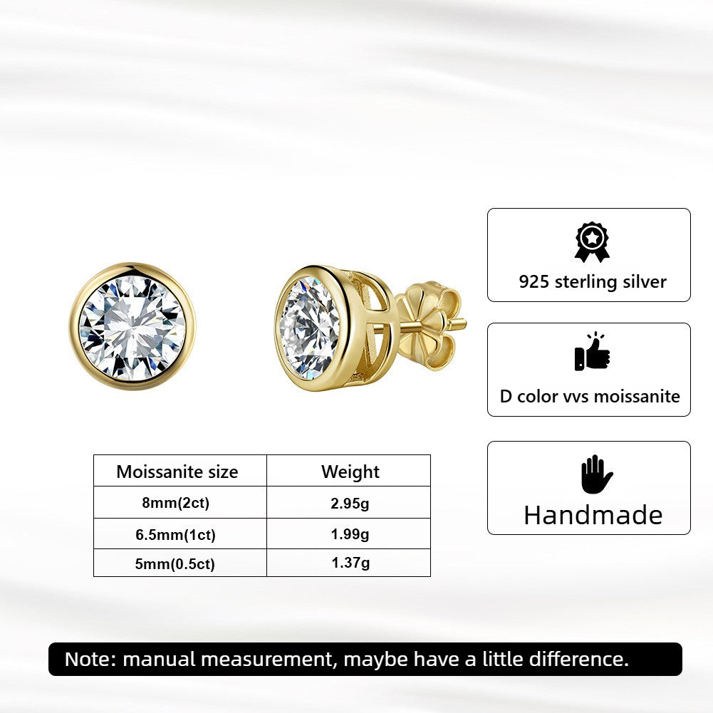 Kemstone Prong Set Round Moissanite Stud Earrings for Women – 925 Sterling Silver, 14K Gold/ Silver MOE16