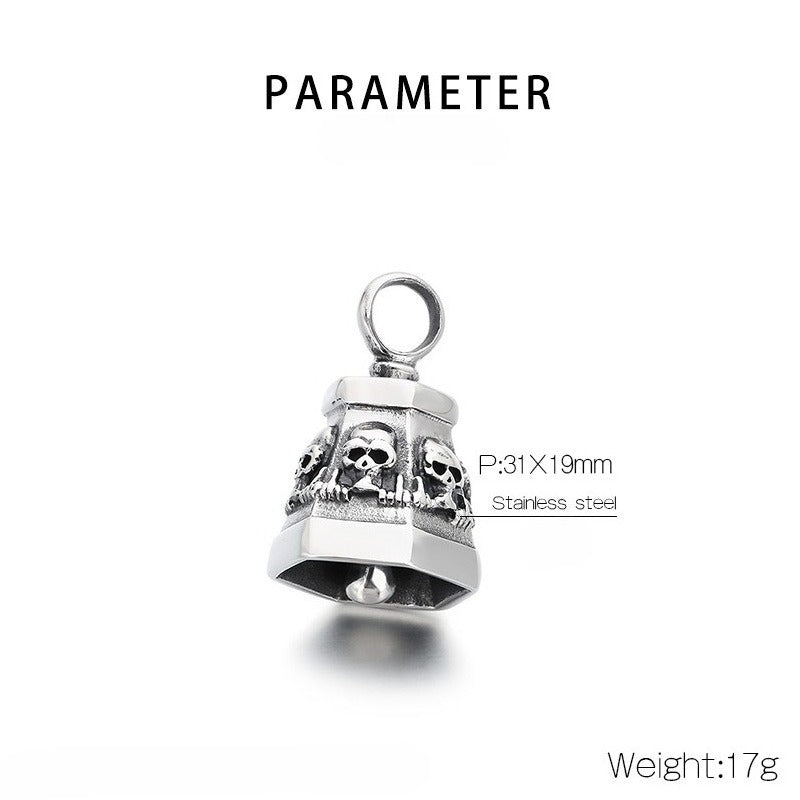 Kemstone Titanium Steel Skull Bell Pendant Necklace for Men Hexagon Gothic Silver Gold KP115582-KJX