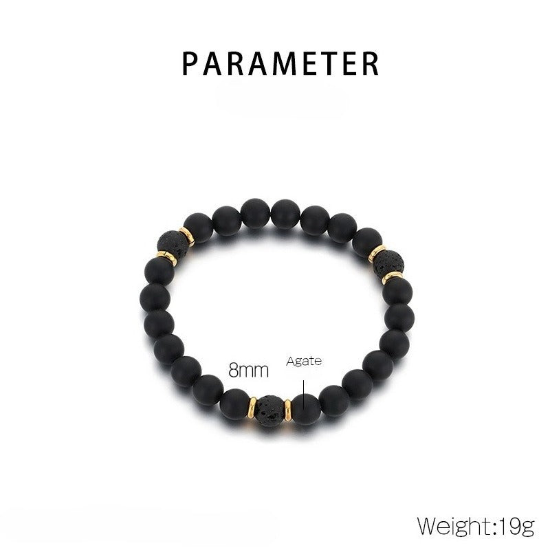 Kemstone Lava Stone Bead Bracelet Black Agate Elastic Bracelet 8mm for Men & Women KB210119-Z