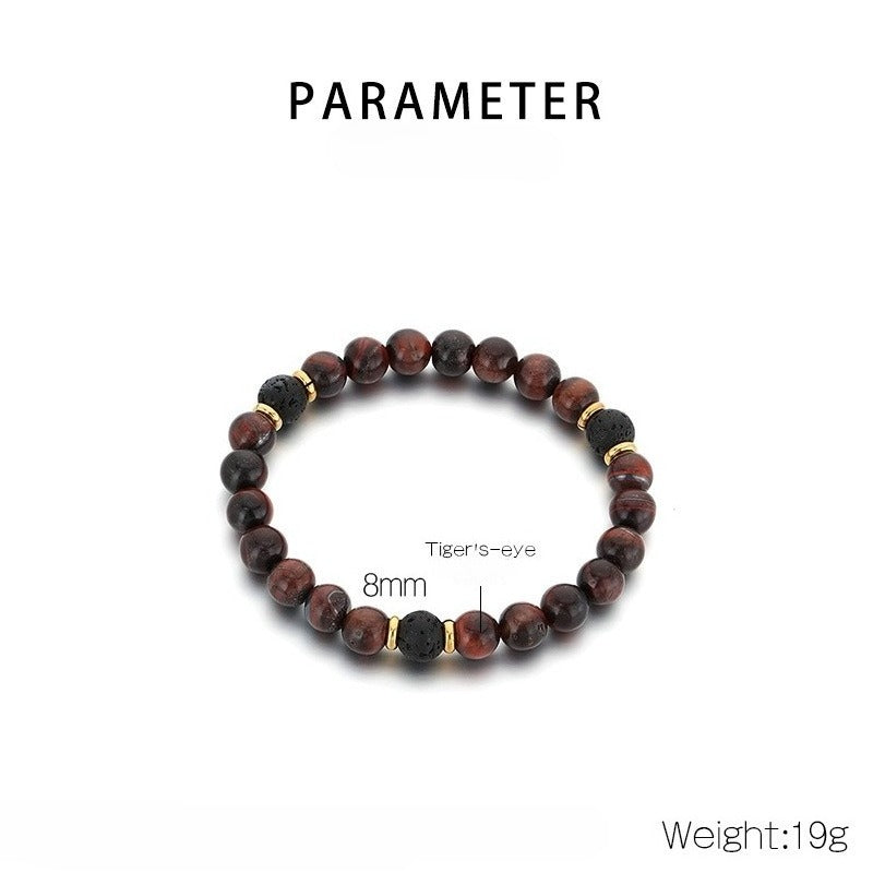 Kemstone Lava Stone Tiger Eye Bead Bracelet Elastic Natural Stone for Men Women KB210123-Z