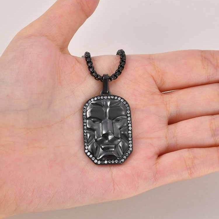 Kemston Face Pendant Necklace for Men Black Cubic Zirconia Leopard Stainless Steel Wild Identity PN-2350