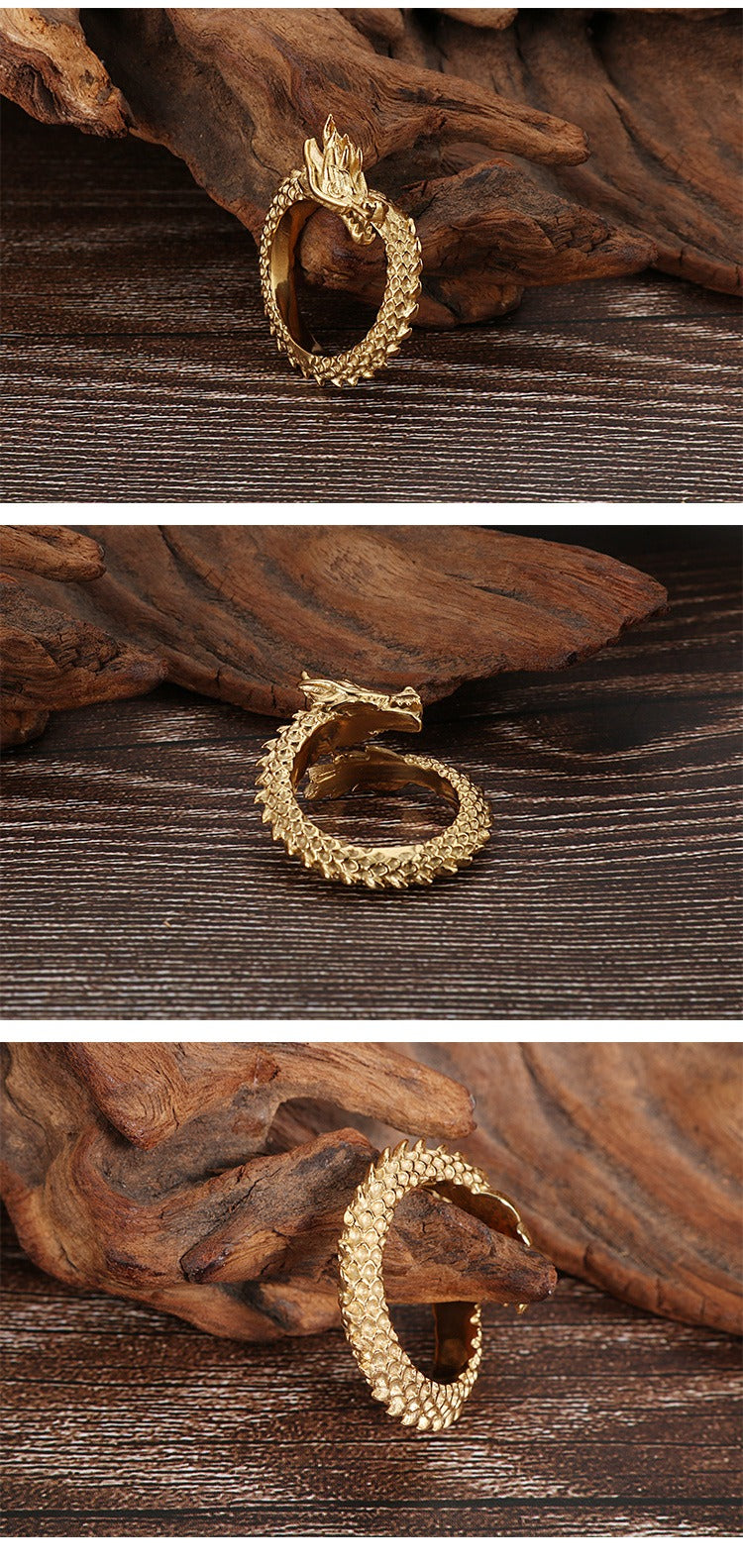 Kemstone Stainless Steel Bold Dragon Head Ring - Adjustable Open-End Ring for Men, Ethnic Retro Jewelry for Everyday Wear KR53285-K